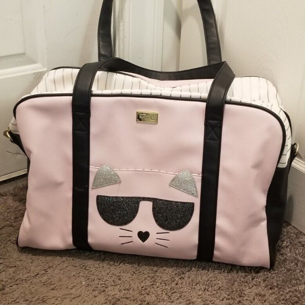EUC Betsey Johnson Cat Face Travel Bag / Duffle Bag / Weekender Bag